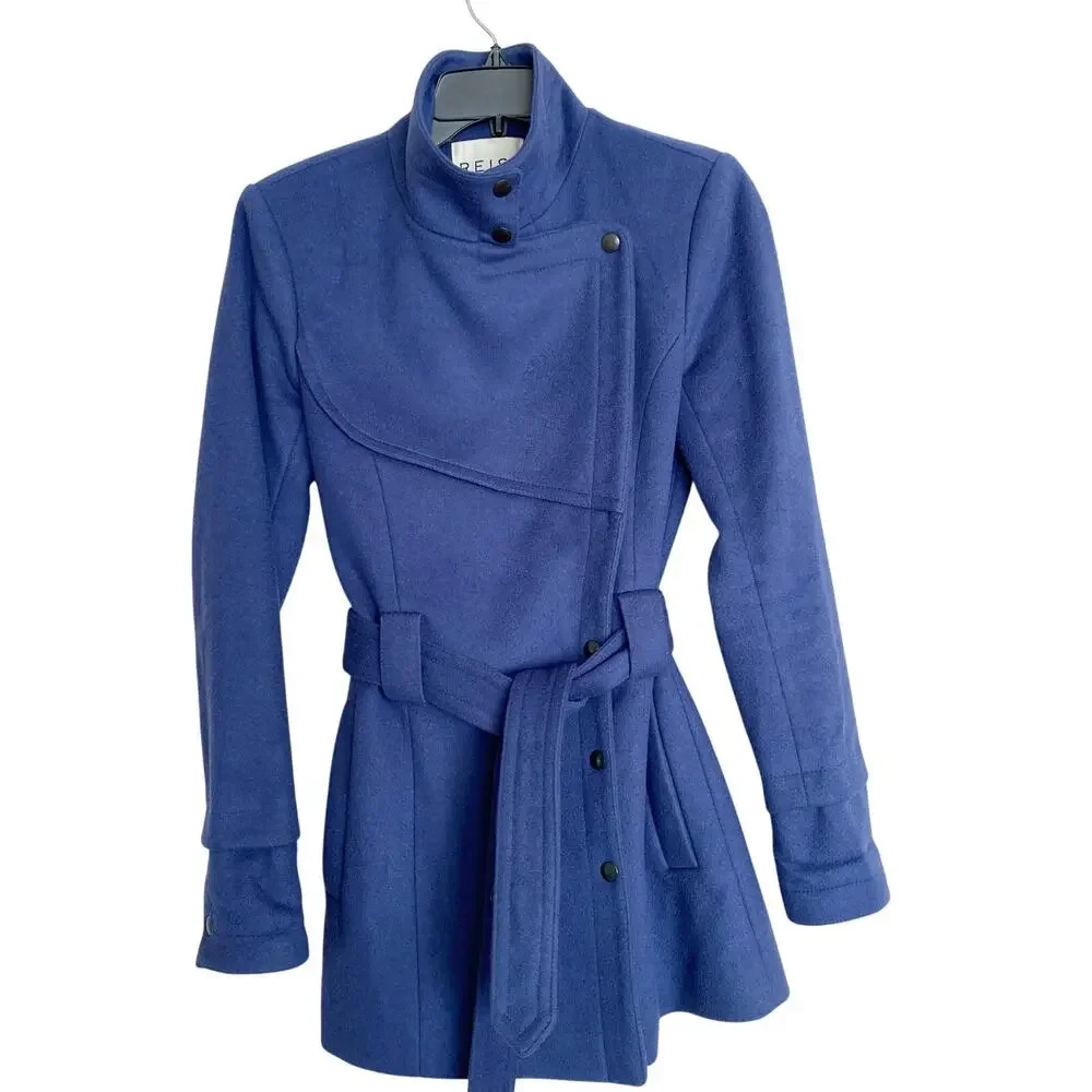 REISS Wool Cashmere Blue Peacoat Jacket Belted - Size XS - Picture 2 of 5